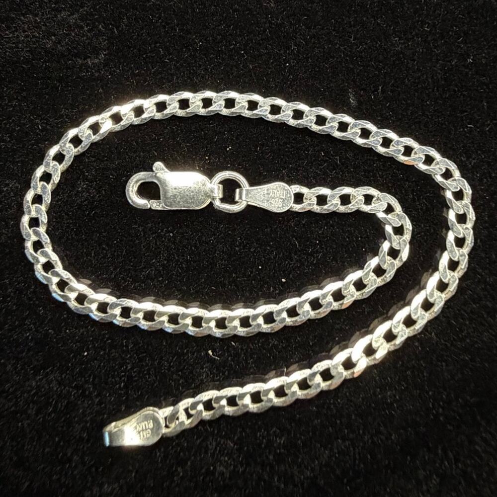 Solid 925 Italian Sterling Silver Cuban Link Bracelet 7" Long 3mm Wide